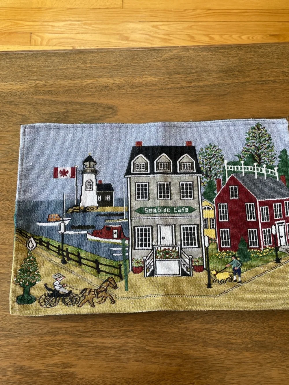 Seaside Life Tapestry Placemat - Red & Cream Coastal Village Set of 4